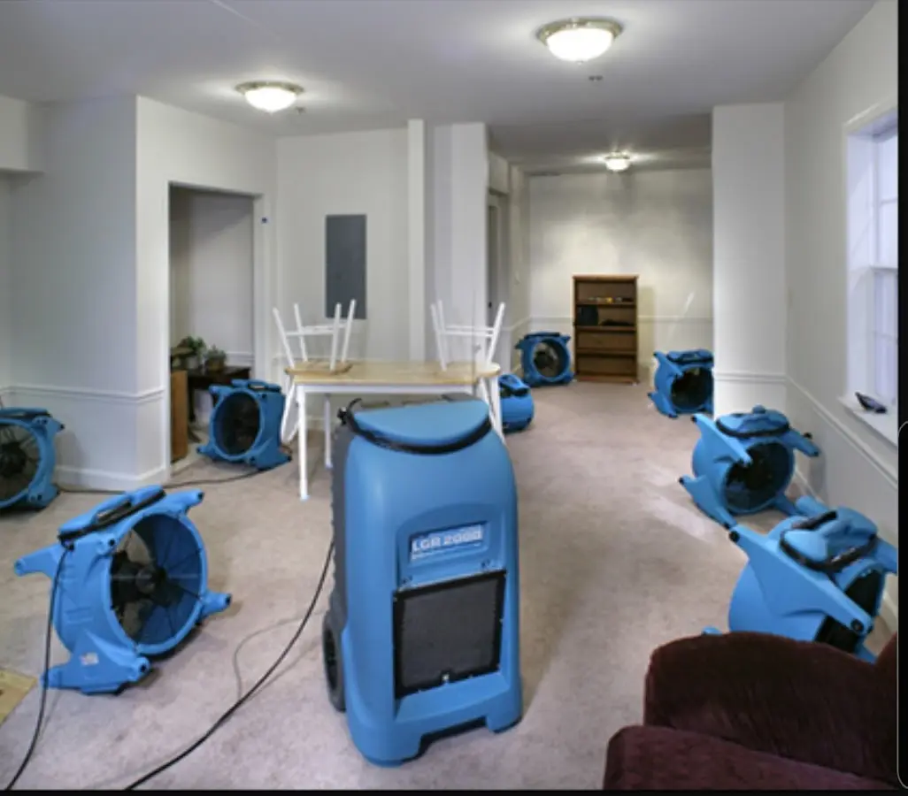 Air movers and dehumidifier setup for Water Damage Restoration in Greenville